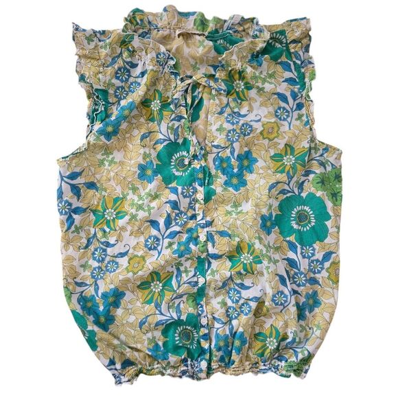 Y2K Old Navy M Floral Top Pistachio Green Butter Yellow Baby Doll Spring - Picture 1 of 7